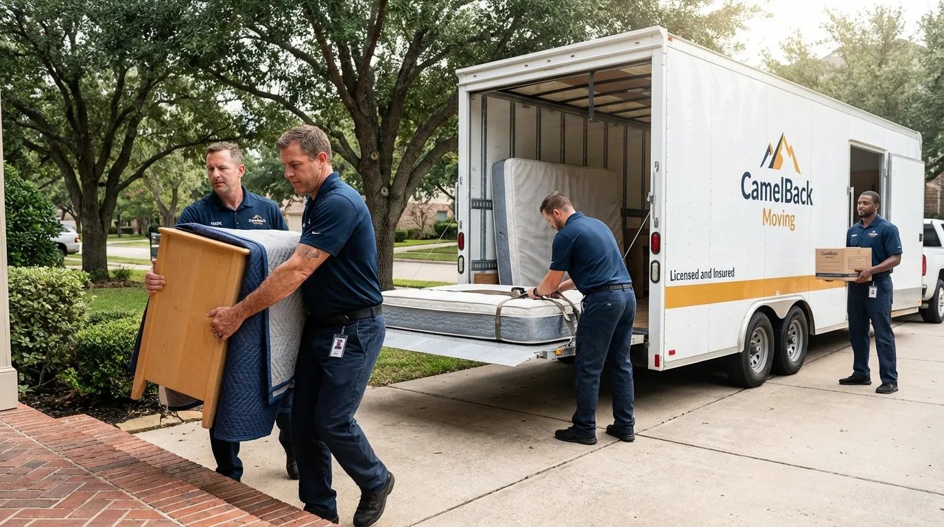 Crew loading residential truck for cross-state move from Wanchese, NC