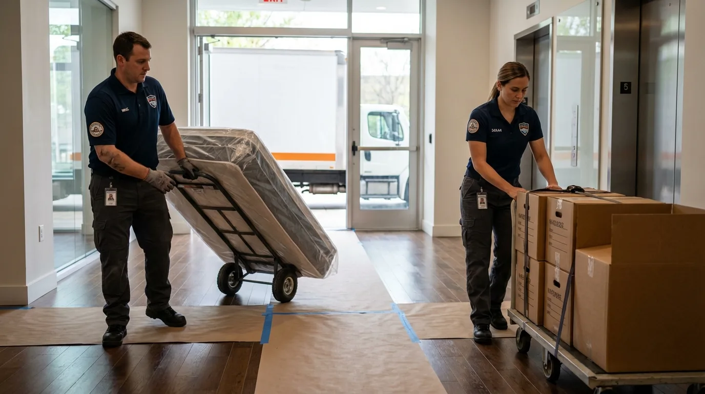 Professional apartment movers loading elevator in Wanchese, NC